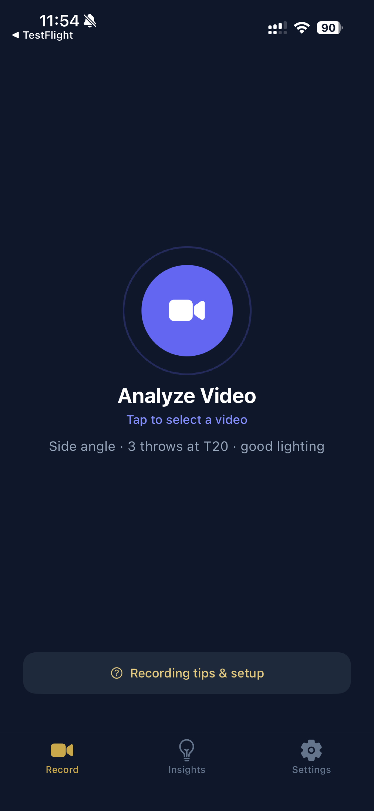 OcheIQ Record screen with Analyze Video